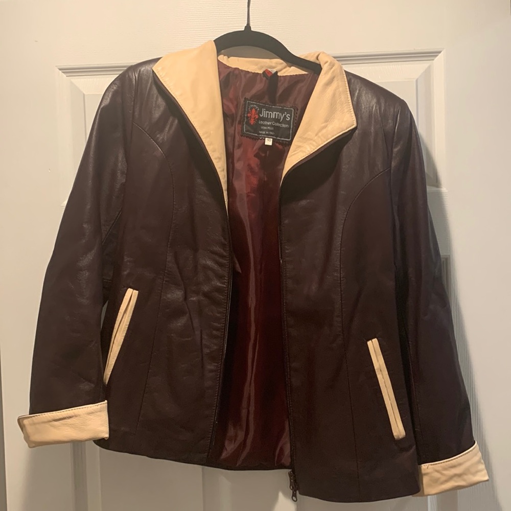 Burgundy Italian Leather Jacket - Size 46 (Fits like a Small)